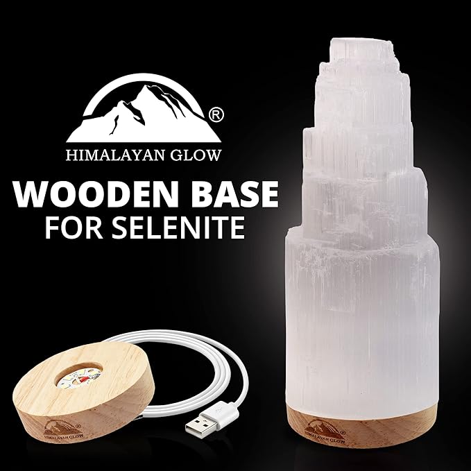 Himalayan Glow Crystal Lamp Authentic Handmade Moroccan Selenite with Wooden Base & USB Cable (ETL Certified), Ideal Gift Choice, 20cm, White