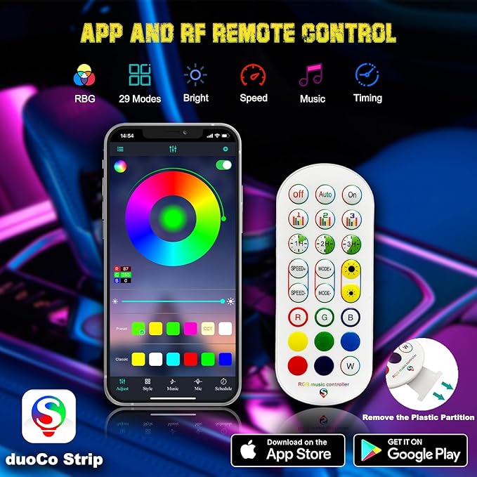 Interior Car LED Strip Lights, RGB USB Car Ambient Lighting with Fiber Optic, EL Wire Car Accessories (5 in 1)