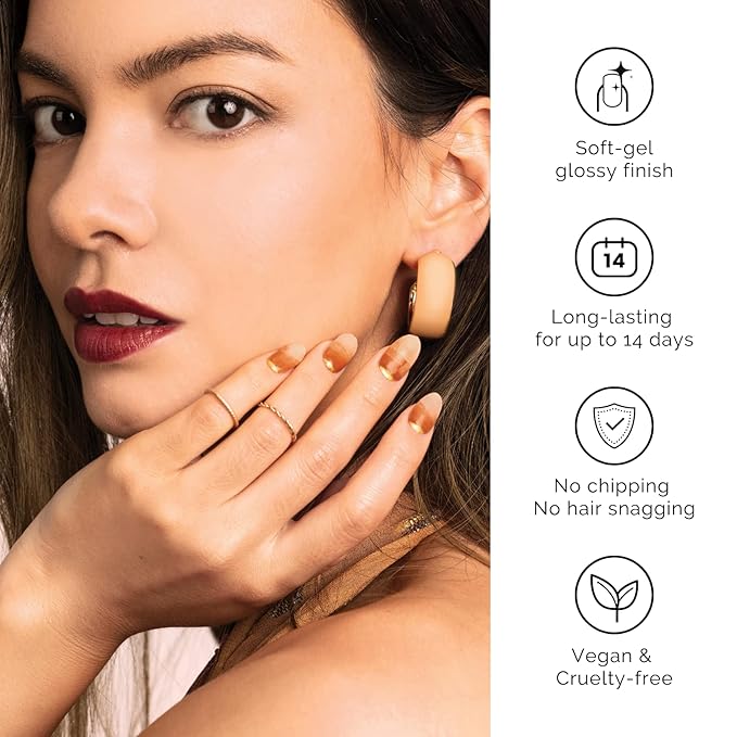 NAILOG Semi Cured Gel Nail Strips 20 Pcs French Tip Stickers | Buy 2 Get 1 UV Lamp | Extra Long Wraps With Glossy Finishing | Impasto