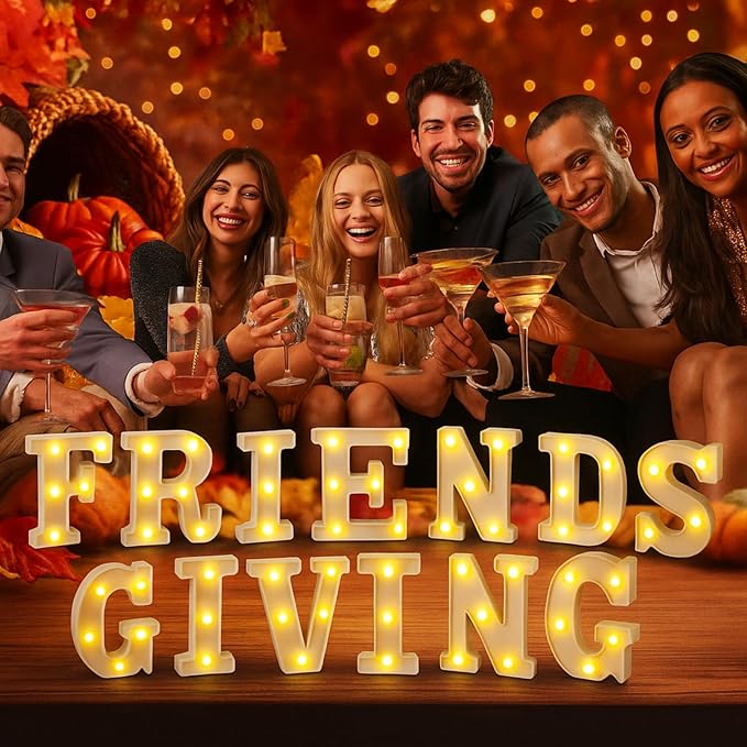 Honoson 13 Pcs Friendsgiving Party Decorations Letter Lights Sign LED Marquee Lights Table Decoration for Friends Themed Party Friendsgiving Decorations Thanksgiving Fall Decor