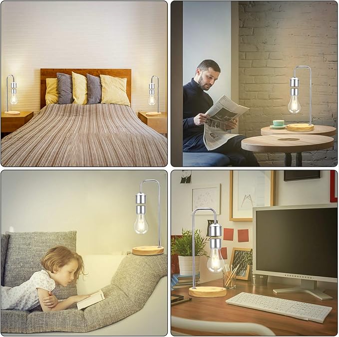 VGAzer Magnetic Levitating Floating LED Light Bulb with Wireless Charger Levitating Lamp (‎Silver)