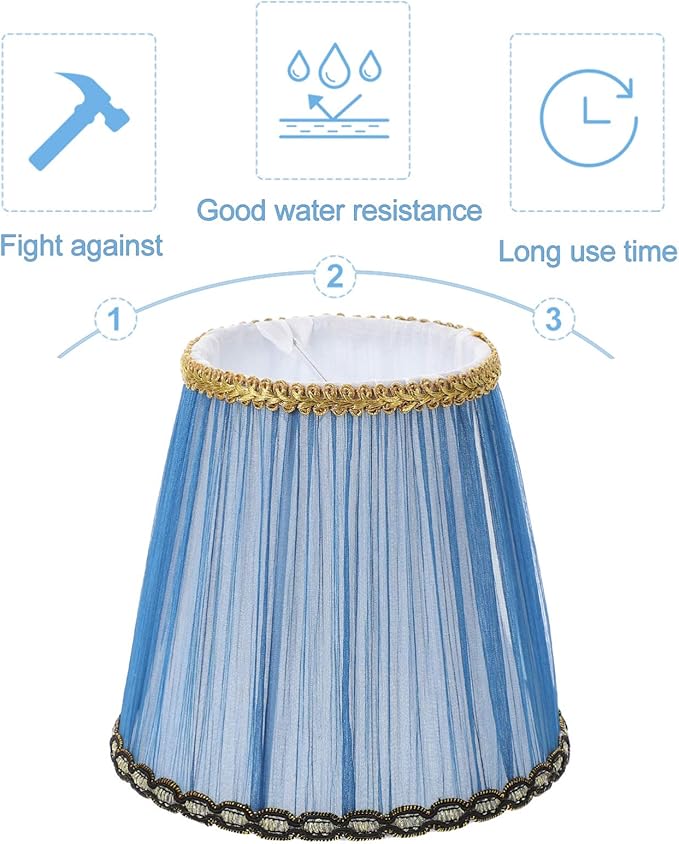 Lurrose Vintage Decor Lamp Shades Cloth Lamp Shade Covers, Clip On Bulb Lamp Shade Fabric Lampshade with Harp Pleated Cone for Table Chandelier Wall Lamp, Blue Small Lamp Shades Lamps Shades
