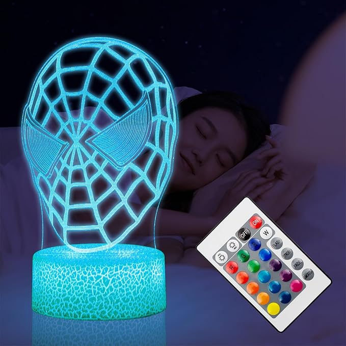 Kids Toys 3D Night Light,Superhero Christmas Gift Birthday 3D Illusion Lamp for Kid Girl Boy Room Decor, 16 Colors Remote Control