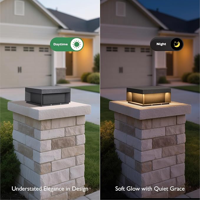 Outdoor Post Light, 11.81" Squre Pillar Post Lights Wired Modern Fence Deck Posts Lamp Waterproof Outside 3000K Warm LED Lantern for Flat Surface Patio Garden Decoration