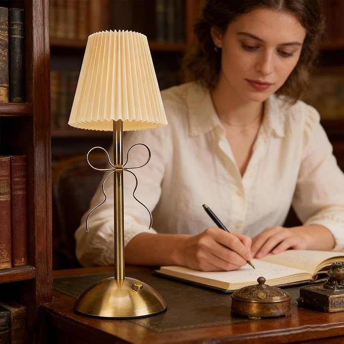 Portable Bow Lantern, Stylish Ribbon Light, Led Lamp with Rechargeable Power, Retro Desk Illumination, Bedside Decor with Warm Brightness, Decorative Lighting for Bedroom Use 13.19x4.33 Inches