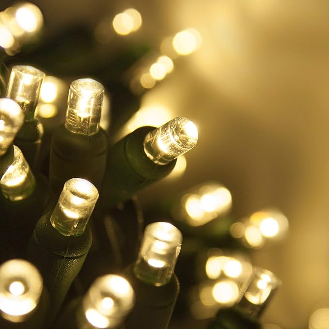 Wintergreen Lighting 50 Count LED Warm White Christmas Lights, 17 ft Green Wire Indoor/Outdoor Commercial Grade 5mm Wide Angle Mini String