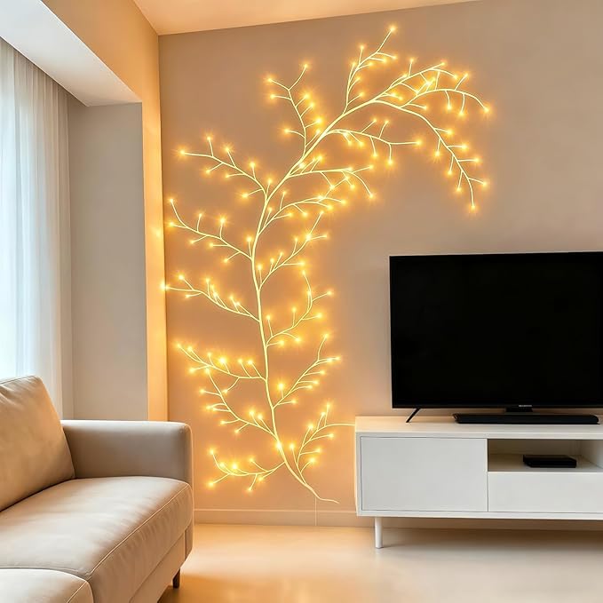 GOESWELL Led Tree Branch Lights for Wall: 7.5Ft 144 LEDs White Enchanted Vine with Lights - Lighted Willow Fairy Light for Living Room Bedroom Christmas Halloween Meditation Wall Decor