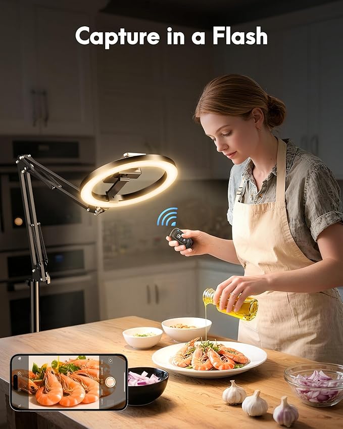 Ring Light with Stand Tripod for iPhone – Evershop 10” Overhead Camera Mount, 70.8” Tall Adjustable Selfie Light with Phone Holder for Video Recording, Photography, Streaming, TikTok, YouTube
