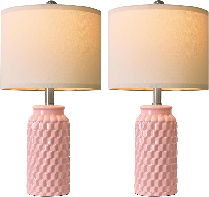 20.5" Pink Table Lamps Set of 2,Modern Farmhouse Bedside Lamps - Ceramic Nightstand Lamps for Bedroom,Boho Living Room End Tables,Small Office Desk Lamp