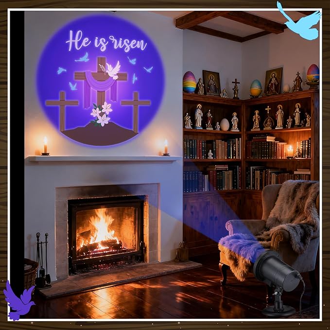 Easter He is Risen Outdoor Projector Christian Themed Holy Week Scene Vivid Holiday Projector Decorations for Garage Yard Garden Porch Door Wall Decor Party Gifts