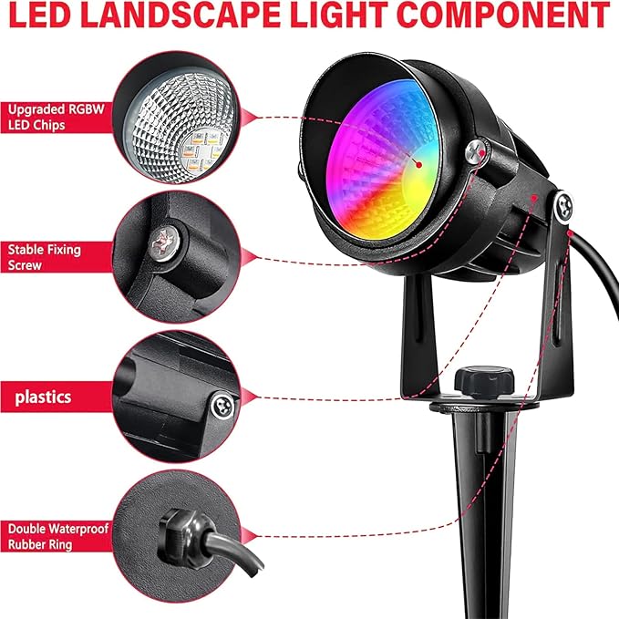 10W RGBW LED Landscape Lights Spot Lights Outdoor for Yard Garden Decor Spotlight, Landscape Lighting with 16 Color Changing and Remote IP68 Waterproof (12 pck)