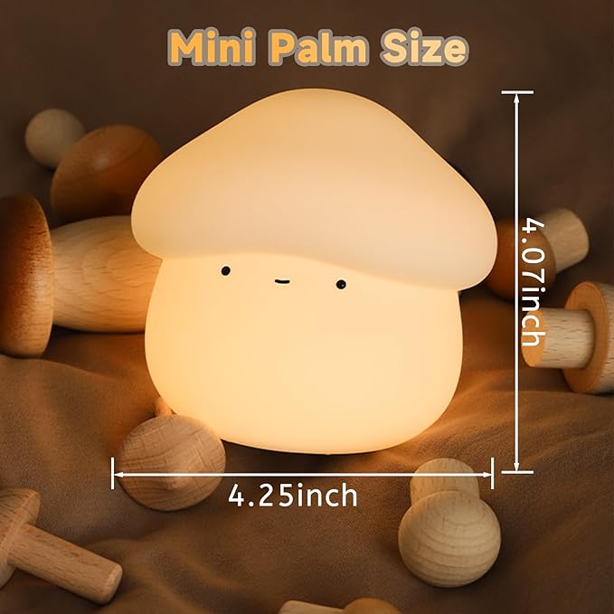 Mushroom Night Light for Kids, Cute Silicone Mushroom Lamp with Timer, 2 Levels Dimmable Squishy Night Light for Baby Nursery, Rechargeable Touch Night Light Mushroom Gifts for Boys and Girls (White)