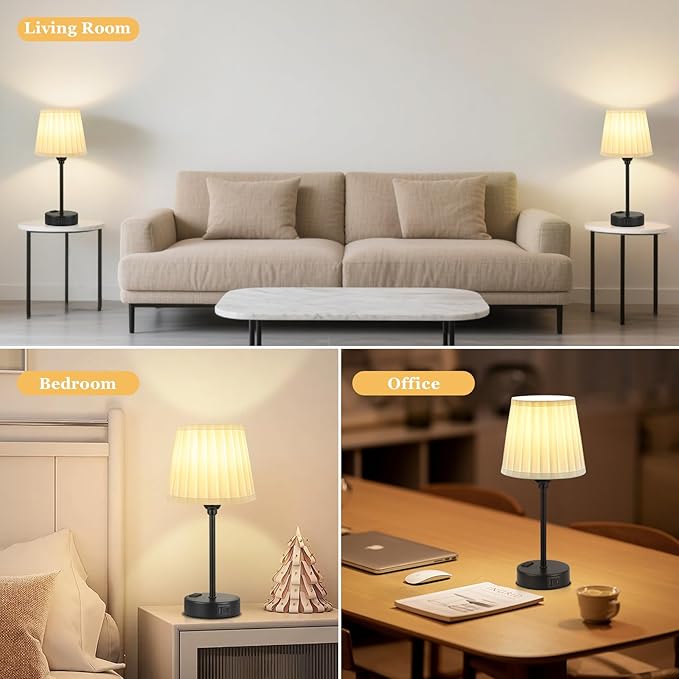 Acaxin White Bedside Lamps for bedrooms Set of 2 - White Pleated Lamp Shade with USB Charging Ports, Touch Lamps for Nighstand, Night Stand Lamp for Dorm/Office/Living Room/Class Room