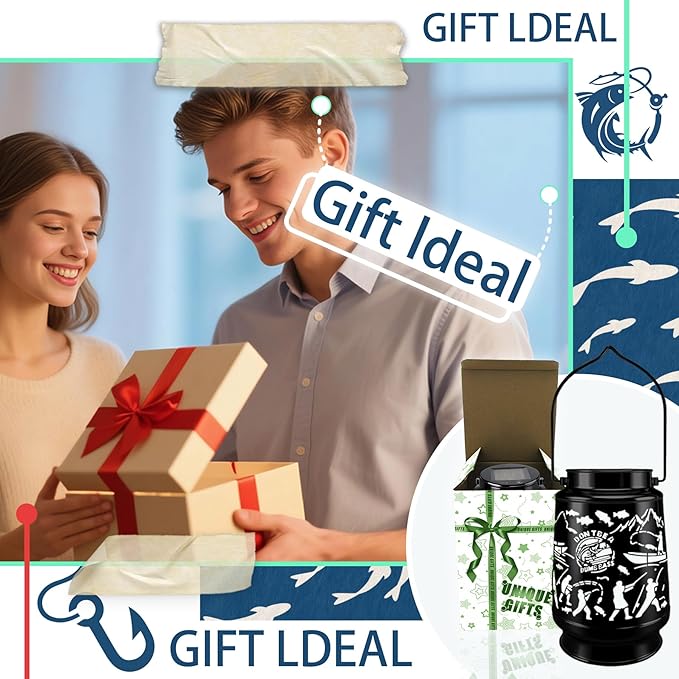 Fishing Valentine's Day Gifts for Men Dad Grandpa Boyfriends Him Rechargeable Lantern Lamp Led Night Light Retirement Gifts for Christmas Funny Unique Gift for Fishing Lover