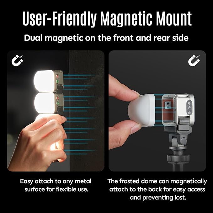Harlowe Atom 2W Magnetic Mini Light for DJI Osmo Pocket 3 Combo Motion Sensing Pocket Duo Light Kit Rechargeable Auxiliary Camera Fill Light for Selfie Vlog Video Recording