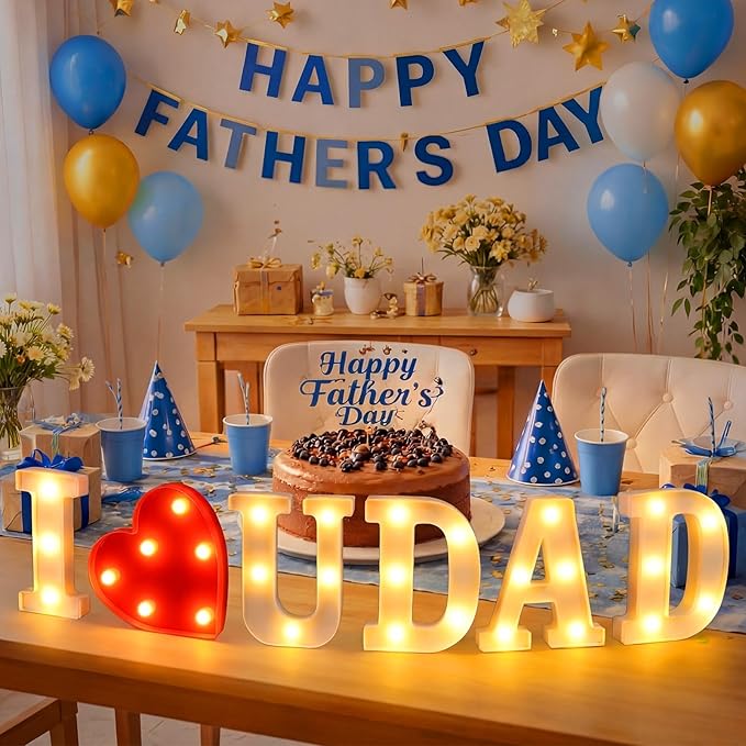 6 Pcs Fathers Day Decorations Love You Dad LED Letter Light Sign Battery Powered Father's Centerpieces Gifts Fathers Day Decorations for Dad from Daughter Son for Home Party