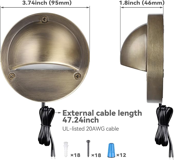 LEONLITE Update 5CCT LED Low Voltage Deck Lights, 180LM 3.74inch Landscape Step Railing Fence Light, 12-24V AC/DC, CRI90, Die-cast Aluminum Housing & Frosted Glass Lens, UL Cord, Bronze, Pack of 6