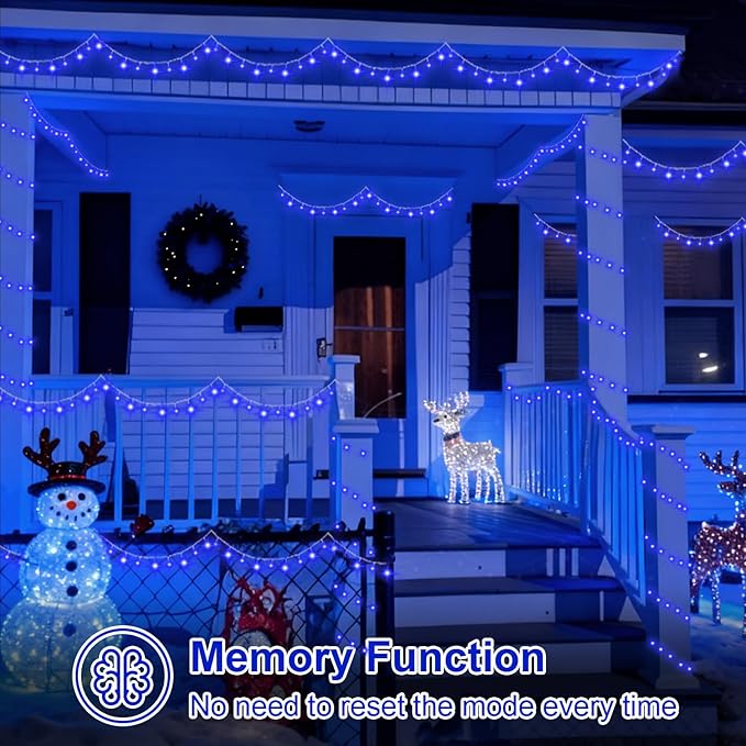 QITONG Blue String Lights Outdoor, 165ft 500 LED Christmas Light Plug-in with 8 Modes, Clear Wire Twinkle Xmas Lights Indoor