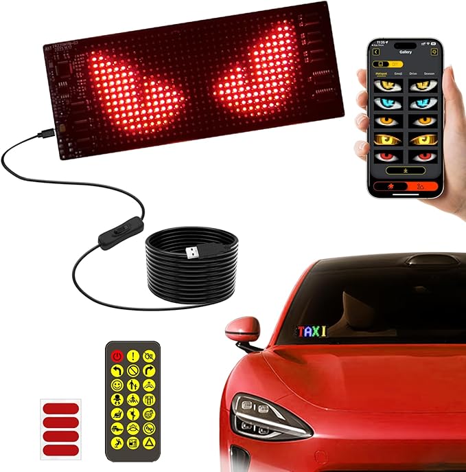 LED Devil Eye Lights for Windshield 6.8"x 2.8" [Advanced Chip, 100% Synced Dual Screen] Dynamic Flexible Programmable LED Eyes Display for Car Motorcycle Window with Remote & APP Control
