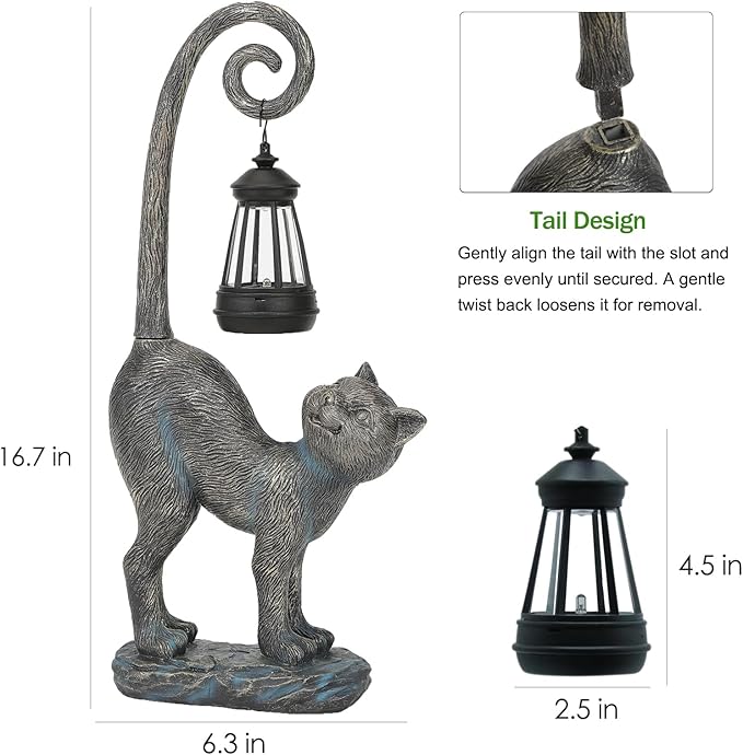 Outdoor Spring Decorations Gifts Cat Garden Statues with Solar Lights, Home Decor Cat Figurines for Lawn,Patio,Balcony,Porch,Yard Art Ornament- Birthday Gifts for Women Grandma Sister