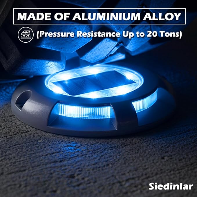 SIEDiNLAR Solar Deck Lights Driveway Dock Light LED Solar Powered Outdoor Waterproof Road Markers for Garden Step Sidewalk Stair Ground Pathway Yard 12 Pack (Blue)