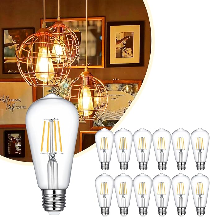 ST19 LED Bulb 6W Equivalent 60W 2700k Warm White 120V, 12 Pack Ivyemons High Output ST19 LED Bulb Dimmable, No Flicker ST 19 E26 Base Led Bulb,ST 19 LED Edison Light Bulbs for Indoor/Outdoor Lighting.