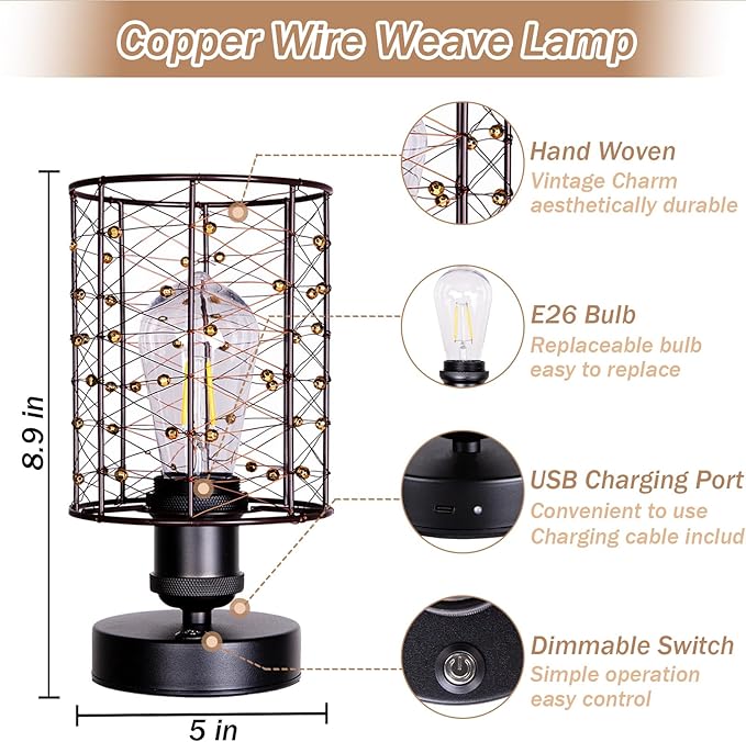 Cordless Rechargeable Outdoor Table Lamps, Battery Operated Table Lamp with Stepless Dimmable Table Lights, Outdoor Lamps for Patio, Living Room, Bedroom, Indoor- Set of 2