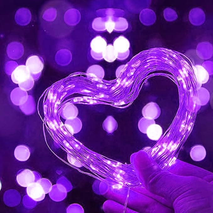 LAMPHOME Purple Fairy Lights, 100 LED 33ft Battery Operated Halloween Lights with Remote, 8 Modes Twinkle String Light for Halloween Thangksgiving Fall Tree Indoor Outdoor Decoration