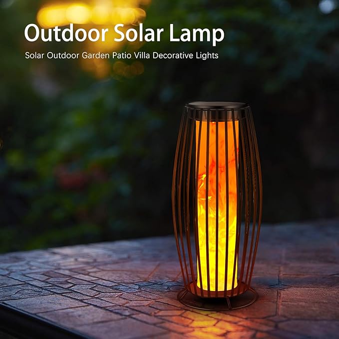 Solar Outdoor Floor Lamp, Flickering Flame Solar Outdoor Light,Solar Lanterns Outdoor Waterproof, Auto On/Off Solar Lantern for Porch, Garden, Patio, Lawn, Deck, Decorating