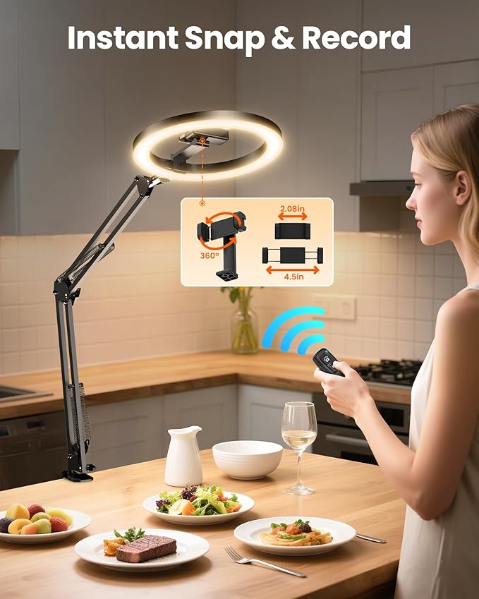 Upgrade Ring Light Overhead Camera Phone Mount for Desk, Evershop 10” Selfie Light with Stand Tripod for iPhone, Light with Phone Holder for Video Recording,Zoom Meeting,Live Streaming Tiktok,YouTube