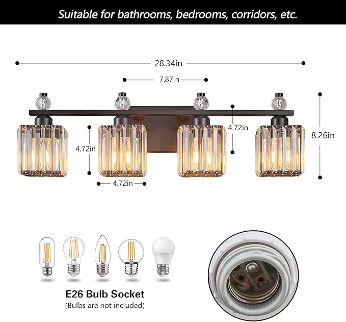 Vanity Lights 4-Light Modern Crystal Vanity Light Sand Black Bathroom Light Fixtures Over Mirror Crystal Bathroom Vanity Lighting Fixtures