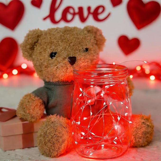 LAMPHOME 20 Pack red Fairy Lights, Battery Operated String Lights, 20 LED on 6.6FT Copper Wire Firefly Fairy for Wedding Party Mason Jar Christmas Bedroom Galentine's Day Valentine Day Decoration