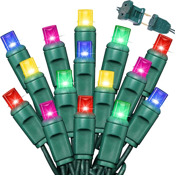 LAMPHOME 50LED String Lights,LED Christmas Lights,6" SPACING,Green Wire,Multicolor,Commercial Grade