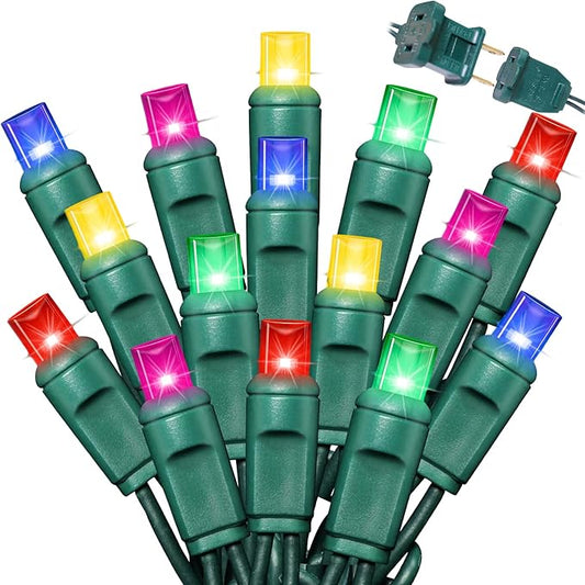 LAMPHOME 50LED String Lights,LED Christmas Lights,6" SPACING,Green Wire,Multicolor,Commercial Grade