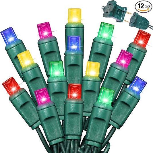 LAMPHOME 600LED (12pk of 50L) String Lights,LED Christmas Lights, 6" SPACING,Green Wire,Multicolour
