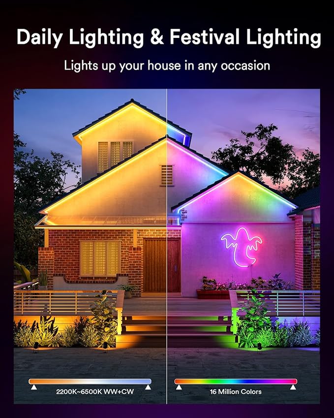 Lumary Smart Neon Rope Light for Outside, RGBAICW Flexible Color Changing Rope Light Waterproof IP65 for Pathway, DIY Scene Mode, RGB&Warm White&Cool White Work with Alexa Google Assistant, 16.4Ft