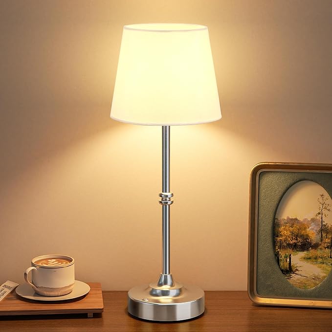 Kakanuo Rechargeable Cordless Table Lamp Silver - 1 Pack 4000mAh Battery Operated Lamp, Touch Control Stepless Dimming, for Home Decor, Dining Table, Living Room, Bedroom