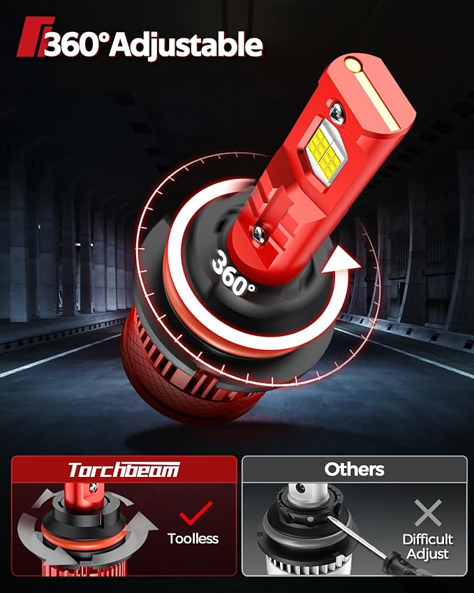 Torchbeam 9007/HB5 Bulbs, 1000% Brighter 9007 Powersports Headlight Bulbs, 6500K Cool White Fog Lights, IP68, 60000Hrs Lifespan, CanBus Ready, Plug-N-Play, Pack of 2