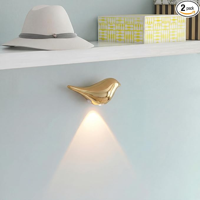 2-Pack Golden Birds Motion Sensor Night Lights, Rechargeable Battery Operated Magnetic Wireless Wall Lights, 3000K Warm Light for Hallway, Staircase, Bedroom Home Decor, Easter Gift