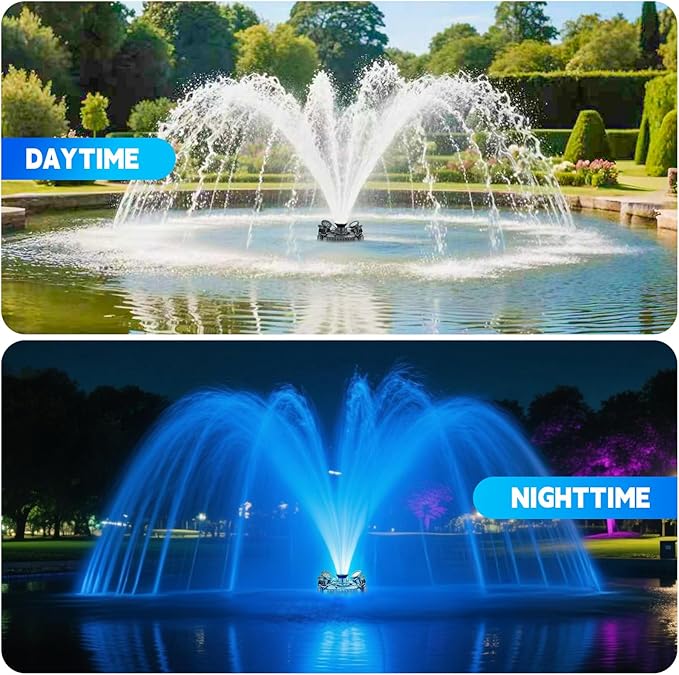 Pond Fountain Aerator 750W 1HP 110V -Pond Fountain -RGB LEDA Color-Changing Light Show - 15000 GPH Floating Aerator Pump- With100ft Power Cord -for Ponds and Lakes 2026 Latest Model