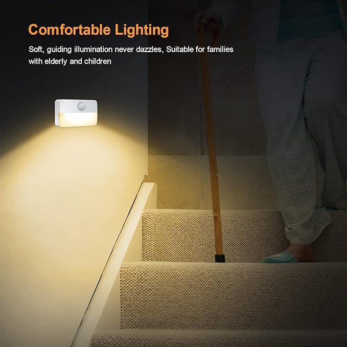 12 Pack Motion Sensor Night Light, Stick-On Motion Sensor Lights Indoor, Battery Powered Under Cabinet Kitchen Lights with Adhesive Pads, Auto/On/Off for Cupboard Wardrobe Stair Kitchen- Warm White