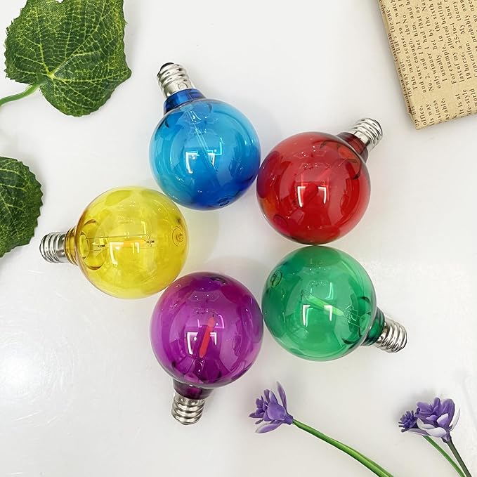 SUNSGNE G40 LED Christmas Replacement Globe Light Bulbs, Shatterproof Round Christmas Light Bulbs for Outdoor Indoor Decor - Clear Multicolor - 25 Pack, E12 Base