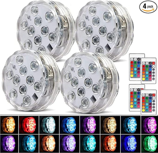 [4-Pack] Submersible LED Lights with Remote Control, 16 Colors Changing Waterproof LED Tea Lights, Pool lamp Battery Operated Underwater Pond Lights for Aquarium Garden Wedding Party, White (YFY2201)