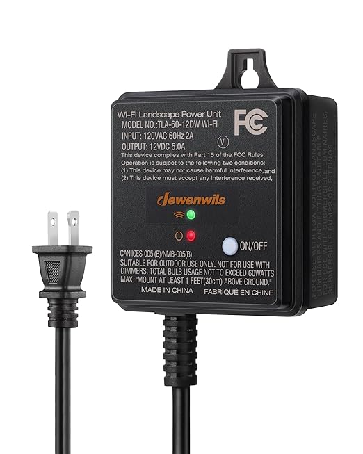 DEWENWILS 60W WiFi Low Voltage Transformer, 120V AC to 12V DC, Smart Outdoor Low Voltage Landscape Transformer with Timer, Work with Alexa & Google Home, Weatherproof for Landscape Lights, ETL Listed