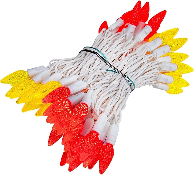 ‎‎‎Novelty Lights 24FT 70 LED C6 LED Mardi Gras String Lights, Outdoor Christmas Tree Commercial Grade LED String Lights, Christmas Lights Outdoor Tree Decorations Outdoor (Red/Yellow)
