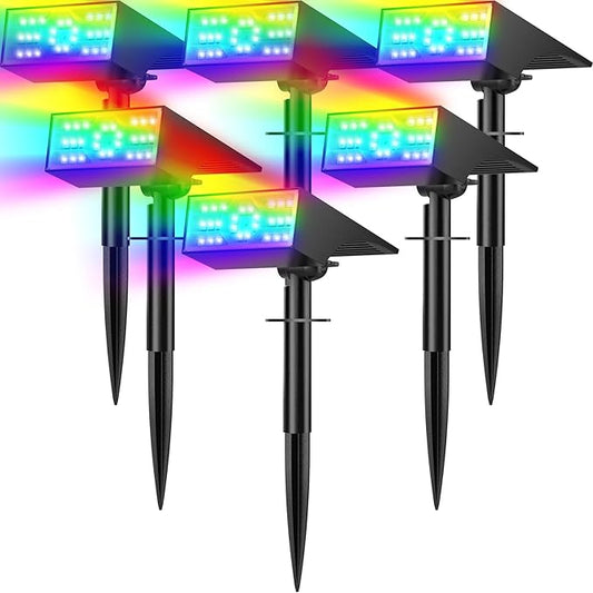 Solar Color Changing RGB Spot Lights Outdoor, 6 Pack/7 Lighting Modes Multicolor Outdoor Lights for Yard Waterproof IP68, Halloween Christmas Solar Landscape Powered Lights Garden Pathway