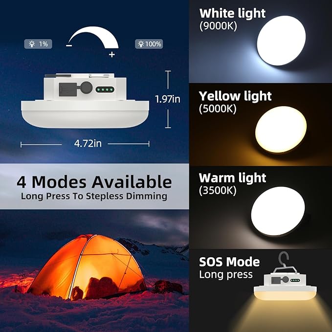 10500mAh 4000 Lumen Camping Lights 3 Light Mode Portable LED Camping Lantern Rechargeable 30W Magnetic Hanging with Battery Level Display Tent Light Outdoor Flashlight Power Outage Emergency Lighting