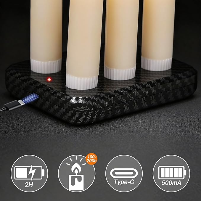 Rechargeable Flameless Taper Candles with Charging Station & Remote Timer, 6 Pcs Real Wax LED Taper Candles, Battery Operated Candlesticks for Home Wedding Christmas Decorations (Ivory)
