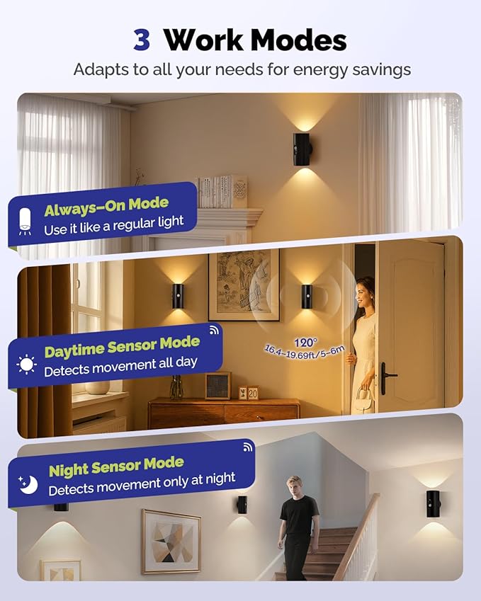 4,000mAh Rechargeable Motion Sensor Wall Lights with Remote, Wireless Adhesive Wall Light, Magnetic Sconce Battery Powered, 3 Colors Cordless Wall Mounted Light Dimmable for Room, 2 Pack