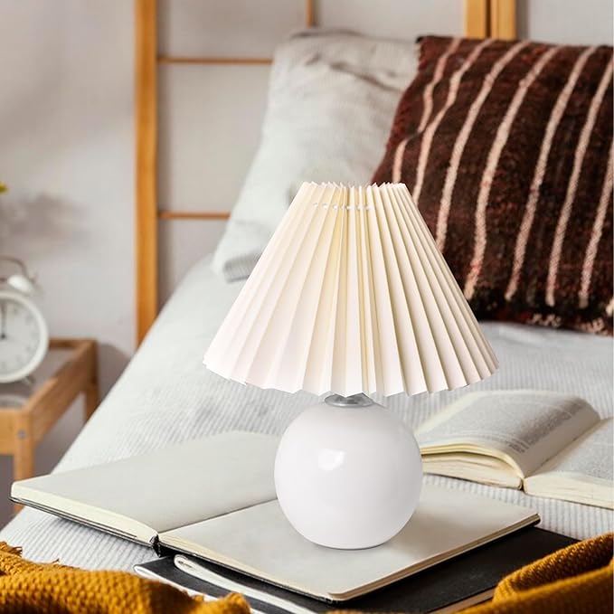 Korean Pleated Table Lamp Ins DIY Ceramic Table Lamps for Living Room Home Deco Cute Lamp with Tricolor Led Bulb Beside Lamp…
